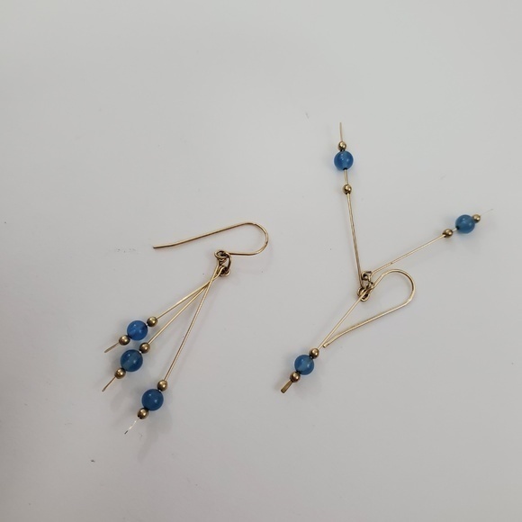 Beaded Earrings Gold Tone Blue Dangle Boho Pierced - Picture 5 of 6